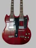Two-head electric guitar, 6-string + 12-string, mahogany clear red body, cartridge + double-open cartridge, flat