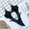 Women'S Swimwear Womens Sexy Swimsuit Hollow Out Bathing Suit Metal Chain Bikini High Cut Thong Women Biquini 230329 Drop Delivery A Dhhpc