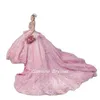 Pink Off the Shoulder Ruffles QuinCeanera Dresses Ball Gown Colorful 3D Flowers Applicies Lace Corset Vestidos Para XV ANOS