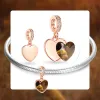 Perles ELESHE 925 argent Sterling or Rose Simple coeur balancent charme personnalisé Photo perle ajustement Original Bracelet pour femmes bijoux à bricoler soi-même