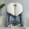 Fur European Goods Niche Design Sense Parka Oversized Fox Fur Detachable Denim Fur Coat Women's Short Goose Down Jacket