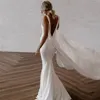 Robe de mariée sirène avec train détachable, col en V profond, en crêpe, sans manches, dos ouvert, robes de mariée simples, élégantes, sur mesure, 2024