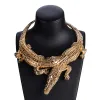 Colliers 2024 nouveau métal lourd Double Crocodile collier ras du cou femmes cristal strass déclaration indienne grand collier collier épais