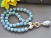 Necklaces Z10456 18" 24mm Natural Round blue Amazonite Necklace White Keshi Pearl Choker Necklace Pendant