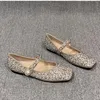 Sandálias femininas plana strass lantejoulas sapatos de balé 2024 primavera macio dedo do pé quadrado único sapato casamento apartamentos confortáveis mary