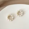 Ringar Ashiqi Natural Freshwater Pearl Earrings 925 Sterling Silver Circle Simple Fashion Jewelry for Girl