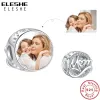 Beads ELESHE 100% 925 Sterling Silver Sparkling Crystal MOM Letter Charms Fit Original Bracelet DIY Custom Photo Round Beads Jewelry