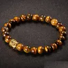 Kralen 8Mm Natuursteen Kraal Boeddha Armbanden Voor Vrouwen En Mannen Goud Sier Tijgeroog Pseras Mujer Promotie Drop levering Sieraden Beha Dhcs7