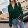 Women's Blouses Elegant Scalloped V Neck Blouse Women Formal Mesh Sheer Long Sleeve Polka Dot Printed Shirt 2024 Autumn