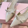 Primavera Estate Gattino Tacchi Scarpe da donna Décolleté in pelle verniciata Scarpe con tacco alto a punta per donna Scarpe da festa con fiocco Femme