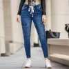 Women's Jeans Women Casual Workwear Drawstring Elastic Waistband Slim Fit Hip Lifting Leggings Slimming Jean Denim Pencil Pants