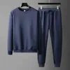 Mens O-neck Loose Casual Track Set 2024 New Spring Korean Sweatshirt Jogging Set Wool Fashion Simple Pulling Mens Solid Set 240221