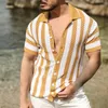 Suéteres de los hombres Primavera y Verano Moda Casual Botón Abajo Cárdigan de Punto Camisa de Manga Corta Tops Camiseta Blusa