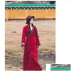 Stage Wear Vêtements tibétains Bola Style ethnique Robe rouge vin Col en V 4 saisons Coton Lady Chinois Zang Personne Amour Drop Livraison Appar Ot657