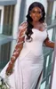 Africa New Satin Mermaid Wedding Dresses Illusion Long Sleeves Side Thigh High Slits Saprkly Crystal Bridal Gown With Train Vestidos De Novia Arabic Aso