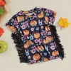 Girl Dresses Kids Girls Dress Halloween Clothes Flower Pumpkin Print Crew Neck Short Sleeve Tassel Casual Princess