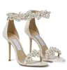 Robe de mariée sandales chaussures perles bride à la cheville luxe été talons hauts femmes marche