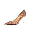 Dress Shoes Size 34-39 Gold Wedding Bride Metal Pointed Crystal Bridesmaid High Heels Pumps For Women Red