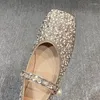 Sandaler Kvinnor Flat Rhinestone Sequin Ballet Shoes 2024 Spring Soft Square Toe Single Shoe Wedding Flats Bekväma Mary