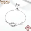Bangles Bamoer Genuíno 925 Silverling Silver Twisted Double Heart in Heart Chain Bracelets for Women Authentic Silver Jewelry Gift SCB022