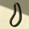 Necklaces Black agate stone beaded necklace for women transparent ball magnetic clasp necklace minimalist summer holiday jewelry 2023 new