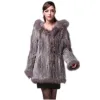 Fur Real Fur Coat With Hood 2023 lady knitted Real rabbit fur coat/ jacket/ outware with hood women belt long with tassels