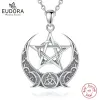 Pendants Eudora 925 Sterling Silver Witch Pentagram Necklace for Man Women Celtic Knot Triple Moon Goddess Witchcraft Pendant Wicca Gift