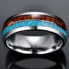 Band 8mm Silver Color Tungsten Wood Rings for Men smycken Blue Opal Wood Men Engagement Par Löfte ringar