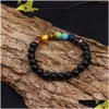 Perlen handgefertigt 8 mm matt schwarz weiß Perlen Armband für Frauen elastische 7 Chakra Naturstein Heilung Nce Yoga Mode Jude Dhgarden Dhs5D