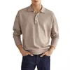 Mens Long Sleeved Polo Shirt Solid Color Lapel Button Office Pending Business Casual Zipper Sports T-Shirt S-3XL 240221