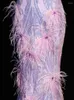 Robes décontractées Partysix Violet Femmes Strap Party Maxi Robe Sexy Col V Soirée Paillettes Avec Plume Longue Bal 19569
