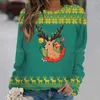 Women's T Shirts Christmas Elk Print Cotton T-Shirt O Neck Fashion Sweater For Ladies Oversized Casual Sweatshirt Festival Long Sleeve