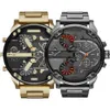 Sprzedawanie sportowych zegarków wojskowych 50 mm duża tarcza Złota stal ze stali nierdzewnej Watch Men Luksusowy zegarek na nadgarstku Relij de Lujo251f