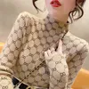 Autumn Winter Women Harajuku Slim T-Shirt Ladies Letter Tryckt Stretchable Turtleneck Luxury Pullovers Y2K Long Sleeve Tops 211230