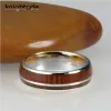 Band 8mm Silvery Tungsten Wedding Band 2 Grooves Rose Wood Inlay For Men Women Engagement Anniversary Rings Dome Polering Finish