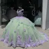 Мятно-зеленое платье Quinceanera с 3D цветочной аппликацией, вечернее платье 2024, Vestidos De 15, коктейльные платья Quinceanera