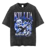 Mens T-shirt Vintage Wash Mens T-shirt Digital Print Anime Mönster T-shirt Högkvalitativ kvinnor Harajuku T-shirt Bomullsgata kläder