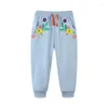 Trousers Jumping Meters 2-7T Girls Sweatpants Floral Embroidery Autumn Spring Drawstring Baby Toddler Full Length Pants Kids