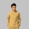 Ethnic Clothing Chinese Men's Solid Cotton Linen Suit High Quality Wu Shu Tai Chi Sets Loose Buddhist Yellow Long Sleeve Clothes