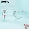 Earrings WOSTU 925 Sterling Silve Heartshaped Moonstone Earrings With Blue Glass Ear Stud for Women Fine Jewelry Luxury Party Daily Gift