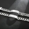 Bracelets Name Bar ID Bracelet for Men Stainless Steel Cuban Curb Link Chain Customized Logo Engraveable Men's Wrist Bracelets Bangle Gift