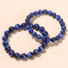Браслеты JD искренний натуральный темно -синий кианитовый камень из бисера браслет мужчины женщины круглый шарики энергия эластичная браслеты йога браслет йога