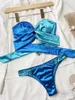 Maillots de bain pour femmes Couleurs contrastées Bandeau Bandage Bikinis Sexy Sans bretelles Dos nu Maillot de bain à lacets 2024 Taille Triangle Beach
