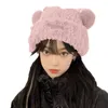Boinas Orejas de oso Gorros de felpa Sombrero Invierno Lindo Cálido Sombreros engrosados ​​Gorro de oreja Protección de las mujeres coreanas Versátil Dulce Punto Versi Y7T0