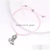 Chain New Arrival Breast Cancer Awareness Charm Bracelet For Women Handmade Braided Pink Rope Chain Vintage Sier Pendant Jewelry Drop Dhusu