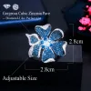 Bands Pera Beautiful Large Flower Shape Blue Cubic Zirconia Wedding Party Adjustable Fidget Rings for Women Decoration Jewelry R175