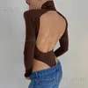 Monos de mujer Mamelucos Body sin espalda Mujer Elástico Slim Manga larga Casual Flaco Sexy Bodycon Streetwear Tops básicos Traje Mono de una pieza 2024 T240221