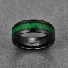 Bands BONLAVIE Vintage 8mm Width Inlaid Maple Electroplated Black Tungsten Carbide Ring with Green Line Wdding Jewelry T093R