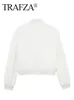Trafza kvinnor elegant vit jakcet framfickor långärmad knapp bomber jacka höstkvinna avslappnad rockar streetwear topp 240219