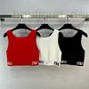 Damen-T-Shirt-Designermarke 2024 Frühjahrsneuheit Nanyou Gaoding Miu Einfaches und vielseitiges Kontrastfarben-Buchstaben-Jacquard-elastisches gestricktes kurzes Tanktop 5DPT